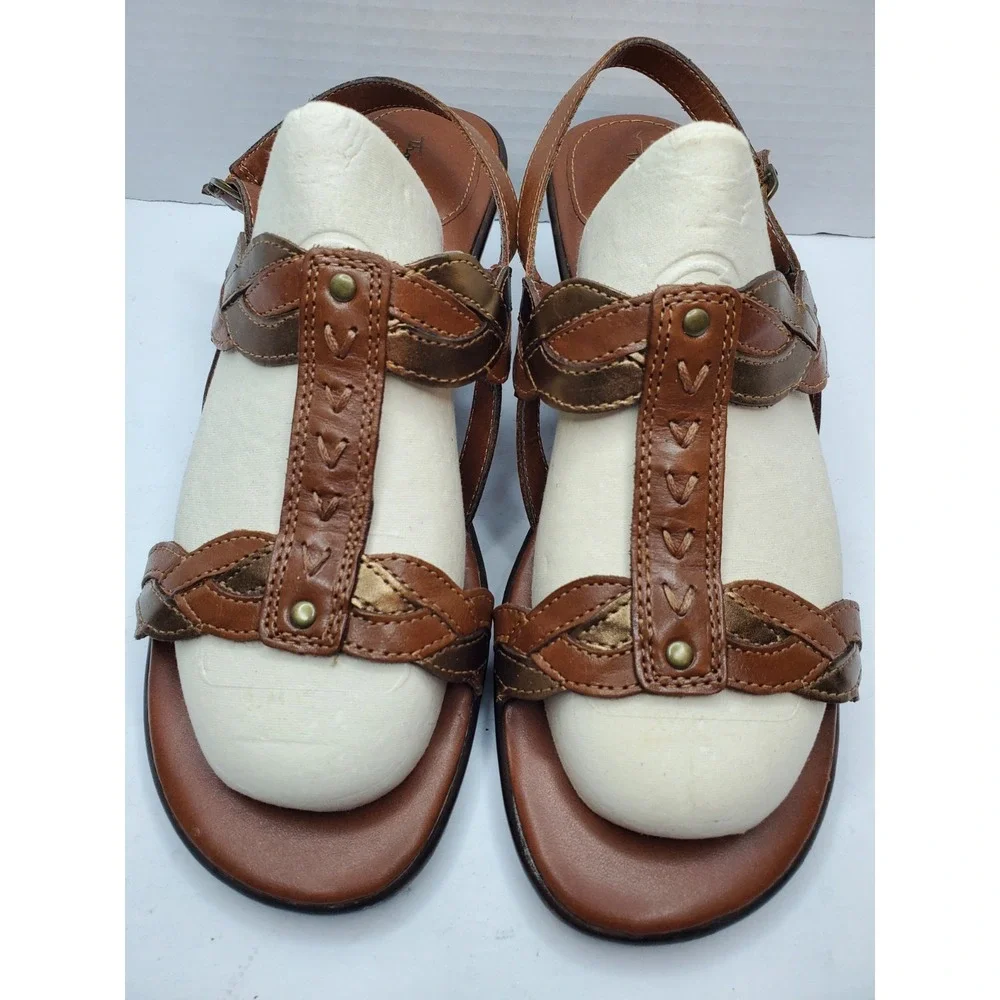 Thom McAn‎ Open Toe Slingback Sandals Wedge Heel Boho Braided Sandals Size 9W